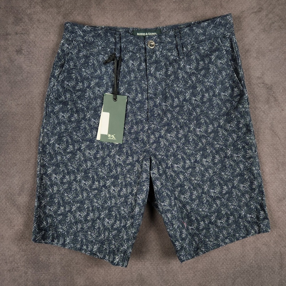 Rodd & Gunn Chino Short Slim Mens 30 Indigo Navy Blue Fern‎ Print UP0601 NEW